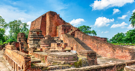 Nalanda University ruins in Bihar reveal a vast ancient learning center, founded in the 5th century CE, famed for monasteries, libraries, and global Buddhist scholars.
