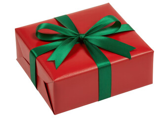 Obraz premium Red Gift Box with Green Ribbon present isolated on a transparent background