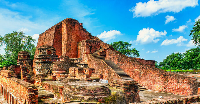 Nalanda University ruins in Bihar reveal a vast ancient learning center, founded in the 5th century CE, famed for monasteries, libraries, and global Buddhist scholars.