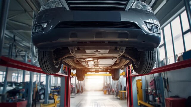 Vehicle Lift Underbody Inspection Modern Auto Repair Garage