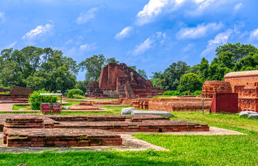 Nalanda University ruins in Bihar reveal a vast ancient learning center, founded in the 5th century CE, famed for monasteries, libraries, and global Buddhist scholars.