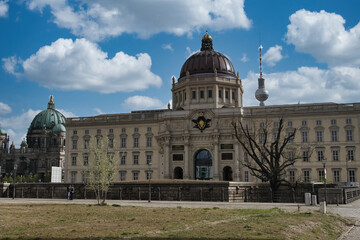 Berliner Stadtschloss and Fernsehturm Skyline - The reconstructed Berliner Stadtschloss (Humboldt Forum) dome against the modern Fernsehturm, showcasing the city's historical and contemporary blend.