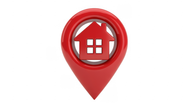 Red house on map pin red house map pin location isolated on a transparent background - Powered by Adobe