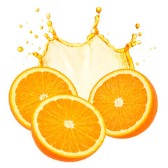 Juicy image featuring sliced citrus fruit with a splash of fresh juice against a black background