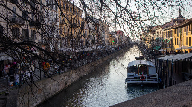 Evening along the Historic Navigli Canal in Milan