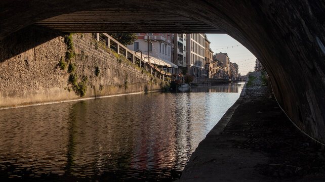 Evening along the Historic Navigli Canal in Milan