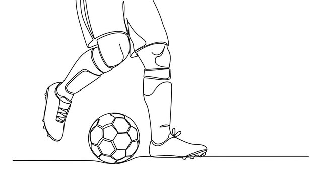 Continuous line drawing of a soccer players legs dribbling a football on a white background - Powered by Adobe