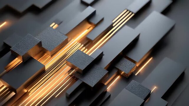 Minimalist 3D black gold geometric lines abstract tech background