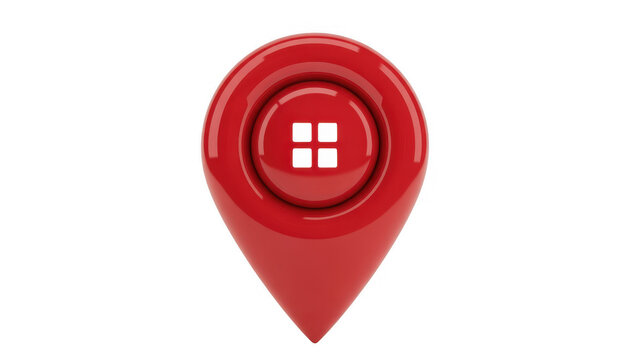 Red location pin with white squares isolated on a transparent background