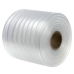 Cylinder of translucent plastic film rolled around a brown cardboard core