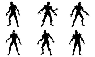 Six Zombie Silhouettes on White Background black horror