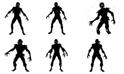 Five Zombie Silhouettes with Transparent Background black white