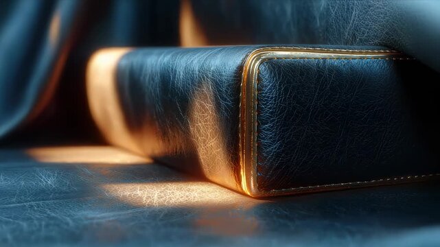 Black leather golden edge box with luxury texture under warm light