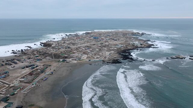Fishing village on a peninsula in Peru, AERIAL