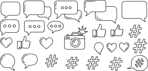 Hand drawn social media icons sketch set