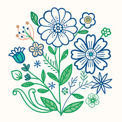 Set of vector floral elements with flowers and leaves