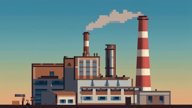 Industrial Factory with Smoke Stacks.