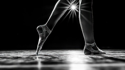 Graceful dancer in pointe shoes monochrome photography