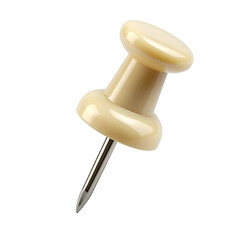 Close-up of a single, beige pushpin with a silver pin, isolated against black