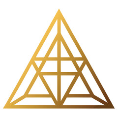 Golden Geometric Pyramid Structure With Internal Divisions On White Background Keywords: abstract, art, background, bright, clean, concept, construction, design, digital, element, energy