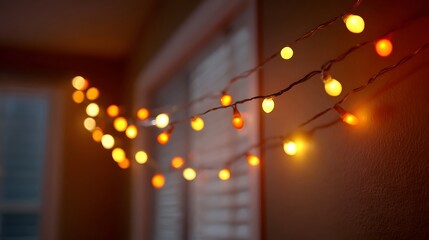 A string of warm glowing orange and yellow lights creates a cozy blurred ambiance