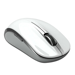 Sleek, white, ergonomic wireless computer mouse with scroll wheel and buttons, isolated on black