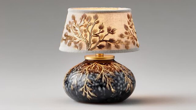 Luxury Black Gold Embossed Pine Tree Decorative Table Lamp