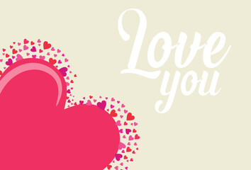 Love You Typography with Pink Heart Illustration on Soft Background