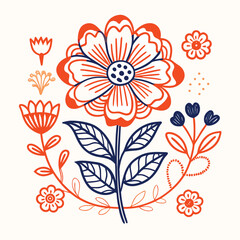 Set of floral design elements with flowers and leaves