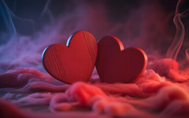 Red hearts on dark romantic background