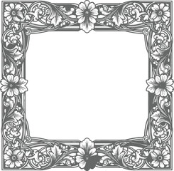 Vintage ornate black frame with floral ornament vector illustration featuring a retro Victorian border design for antique nature cards and invitations