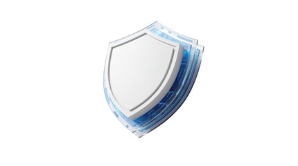 A highly detailed 3d rendered white shield with blue circuit board design on a transparent background, symbolizing digital protection and security in a futuristic © Tech Bloom Pk
