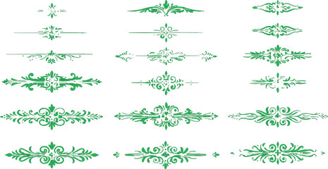 Vector illustration of a vintage  frame featuring a set of ornate green floral elements and winter leaves for a nature-inspired holiday card design