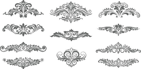 Vintage black floral vector set of ornate scroll ornaments and calligraphic flourish elements for decorative frame and border design patterns © Meshkat