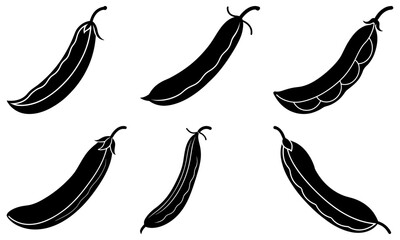 Five Black Eggplant Silhouettes on White Background vegetable outline 1