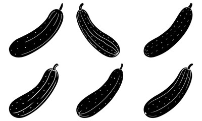 Five Black Cucumbers with White Dots on White Background vegetable silhouette