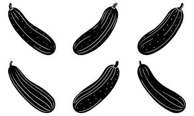 Five Black Cucumbers with White Dots on White Background vegetable