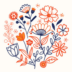 Seamless floral vector background with flowers and leaves