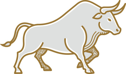Elegant Golden Bull Outline Minimalist Illustration on Grey Background