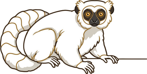 Adorable Cartoon White Lemur Character with Expressive Dark Eyes Graphic