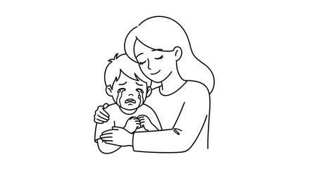 A Loving Mother Comforting Her Upset Child Illustration