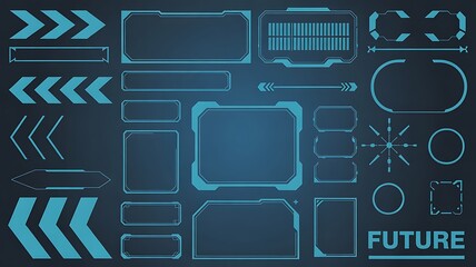 Dynamic Blue HUD Interface Elements Collection for Sci-Fi UI, Gaming & Technology Projects
