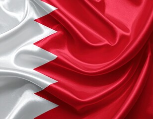 Bahrain flag with folds and wrinkles showing surface details on a smooth fabric background