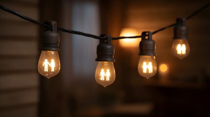 String lights with glowing silhouettes of couples holding hands create a warm cozy atmosphere