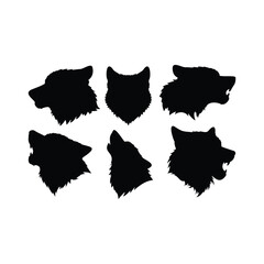 Set of howling wolf head silhouette vector flat illustration design. Beautiful wolf face.