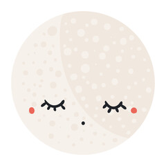 Full moon with kawaii face isolated on transparent. Hand drawn flat vector illustration. Cute cartoon character. Night, bed time, kid print, design element, clip art. Mid Autumn Festival holiday © Maria Skrigan