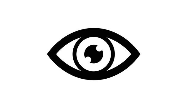 Minimalist black outline human eye icon symbol on isolated white background.