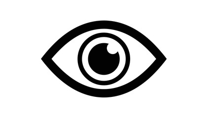 Bold Black Eye Icon with Distinct Pupil, Strong Vision and Perception Symbol on Isolated White Background.