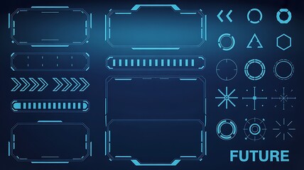 Extensive Collection of Blue Futuristic HUD UI Elements for Sci-Fi and Tech Projects