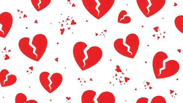 Broken heart pattern with red hearts isolated on transparent background